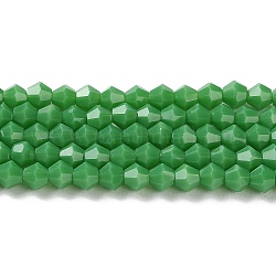 Hebras opacas de perlas de vidrio de imitación de jade de color sólido, facetados, bicono, verde mar, 4x4mm, agujero: 0.8 mm, aproximamente 87~98 pcs / cadena, 12.76~14.61 pulgada (32.4~37.1 cm)