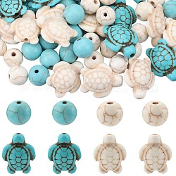 SUNNYCLUE 200Pcs 4 Style DIY Beads Kits, Including Synthetic Turquoise & Howlite & Magnesite Beads, Turtle & Round, Mixed Dyed and Undyed, 8~18x8~14x6~8mm, Hole: 1mm, 50pcs/style