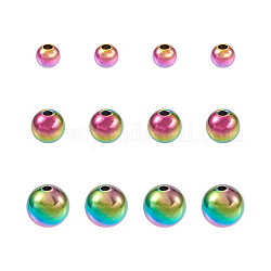 Craftdady 45pcs 3 style placage ionique (ip) 304 perles en acier inoxydable, ronde, couleur arc en ciel, 5.7~10x5~10mm, Trou: 2mm, 15 pièces / style