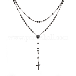Men's Rosary Bead Necklace with Crucifix Cross, 304 Stainless Steel Necklace for Easter, Gunmetal, 18.9 inch(48cm)