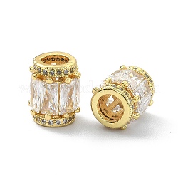 Perline europei strass in ottone, perline con foro grande, colonna, vero placcato oro 14k, 11.5x9mm, Foro: 4.5 mm