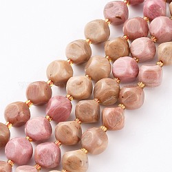 Chapelets de perles en rhodochrosite naturelle, avec des perles de rocaille, dés célestes à six faces, facette, 8~8.5x8~8.5mm, Trou: 1mm, Environ 40 pcs/chapelet, 15.75 pouce (40 cm)