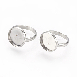 Componentes de anillos de dedo de 304 acero inoxidable ajustables, fornituras base de anillo almohadilla, plano y redondo, color acero inoxidable, Bandeja: 14 mm, diámetro interior: 17~19 mm