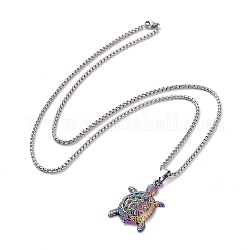 Collier pendentif en alliage de couleur arc-en-ciel avec chaînes en acier inoxydable pour femme, motif de tortue, pendentif: 38x24 mm, 27.56 pouce (70 cm)