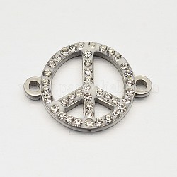 Original Color 304 Stainless Steel Polymer Clay Grade A Rhinestone Peace Sign Links connectors, Crystal, 22x16x2mm, Hole: 2mm
