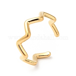 Chapado en iones (ip) 304 anillo de puño abierto de onda de acero inoxidable para mujer, dorado, nosotros tamaño 7 3/4 (17.9 mm)
