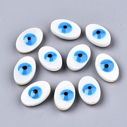 Cuentas de concha naturales de agua dulce, con esmalte, lentejuelas esmaltadas, oval con mal de ojo, azul dodger, 15.5x10x5.5mm, agujero: 0.8 mm