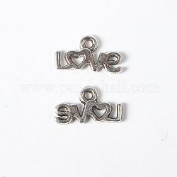 Tibetan Silver Word Pendants, LOVE, Antique Silver, Lead Free, 6.5mm long, 12mm wide, 1.5mm thick, hole: 1mm