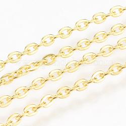 Iron Cable Chains, Unwelded, with Spool, Flat Oval, Popular for Jewelry Making, Important Decoration, Cadmium Free & Nickel Free & Lead Free, Golden, 3x2x0.6mm, about 328.08 Feet(100m)/roll