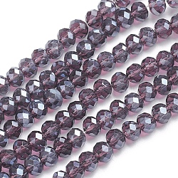 Glass Beads Strands, Pearl Luster Plated, Crystal Suncatcher, Faceted Rondelle, Indigo, 4x3mm, Hole: 1mm, about 140~145pcs/strand, 18.9 inch