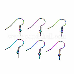 304 Stainless Steel Earring Hooks, Ear Wire with Beads and Vertical Loop, Rainbow Color, 17x21mm, Hole: 2mm, 21 Gauge, Pin: 0.7mm