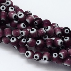 Chapelets de perle rondes au mauvais œil manuelles, violet, 6mm, Trou: 1mm, Environ 65 pcs/chapelet, 14.17 pouce