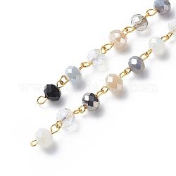 Chaînes de perles de rondelle à facettes en verre galvanoplastie faites à la main, avec des épingles en fer, non soudée, noir, 13.5x8mm, environ 3.28 pied (1 m)/boîte