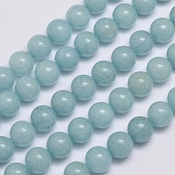 Chapelets de perles en jade de malaisie naturelle et teinte, imitation aigue-marine, ronde, Aqua, 10mm, Trou: 1.0mm, Environ 38 pcs/chapelet, 15 pouce