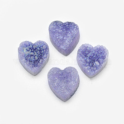Cabochons en cristal de quartz naturel druzy, teinte, cœur, bleu ardoise moyen, 10x10x5~7.5mm
