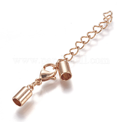 304 extensor de cadena de acero inoxidable, con cierres de pinza de langosta y extremos de cordón, oro rosa, 65mm, extremo del cordón: 10x5 mm, diámetro interior: 4 mm