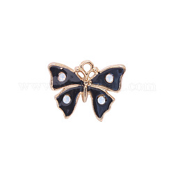 Pendentif bijoux papillon émaillé en alliage de zinc, avec cristal ab résine strass, or clair, noir, 12x16mm, Trou: 3mm
