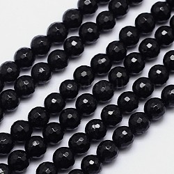 Facettiert rund natürliche schwarze Turmalin Perle Stränge, Klasse ab +, 8 mm, Bohrung: 1 mm, ca. 52 Stk. / Strang, 15.5 Zoll