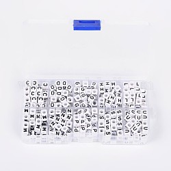 1 scatola di perline acriliche con foro orizzontale, cubo, lettera c / d / g / h / l / m / n / p / s / u, bianco, 6x6x6mm, Foro: 3 mm, su 40pcs / vano, 400pcs/scatola