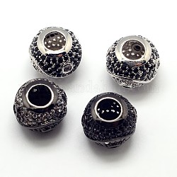 CZ Jewelry Brass Micro Pave Cubic Zirconia European Beads, Cadmium Free & Nickel Free & Lead Free, Large Hole Rondelle Beads, Mixed Color, 12x10mm, Hole: 4.5mm