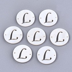 Conectores de enlaces de concha de agua dulce natural, plano y redondo con la letra, letter.l, 14.5x1.5mm, agujero: 0.9 mm