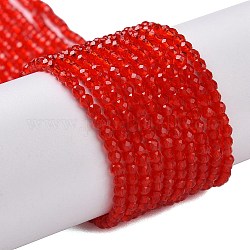 Chapelets de perles en verre transparente  , ronde à facettes, rouge, 2mm, Trou: 0.8mm, Environ 175 pcs/chapelet, 14.06~14.17 pouce (35.7~36 cm)
