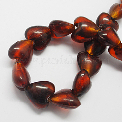 Perles en verre d'argent feuille manuelles, cœur, brun coco, 12x12x8mm, Trou: 2mm