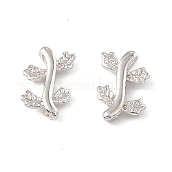 Brass Connector Charms, Cadmium Free & Lead Free, Leaf Links, 925 Sterling Silver Plated, 10x6x1.5mm, Hole: 1mm