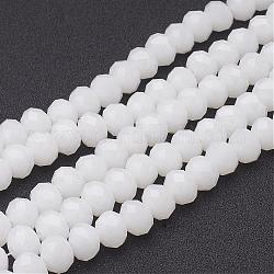 Glass Beads Strands, Imitation Jade Style, Faceted, Rondelle, White, 10x7mm, Hole: 1mm, about 70~72pcs/strand, 18 inch