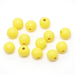 Perles de bois naturel peintes à la bombe, ronde, jaune, 19.5~20mm, 361 pcs / 840 g