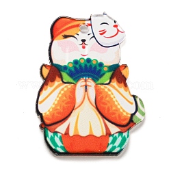 Pendenti in acrilico in stile giapponese, gatto, volto sorridente, 39.8x29x2.5mm, Foro: 2 mm