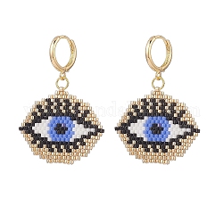 Плетеные серьги-кольца с конским глазом и стеклянными семенами, ювелирные изделия из золотой латуни для женщин, синие, 46 мм, штифты : 1 мм