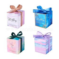 Magibeads 40 set 4 scatole di caramelle di carta piegate quadrate di colore, con nastro e parola, per confezioni regalo da forno e baby shower, colore misto, 80x80x90mm, 10set / color