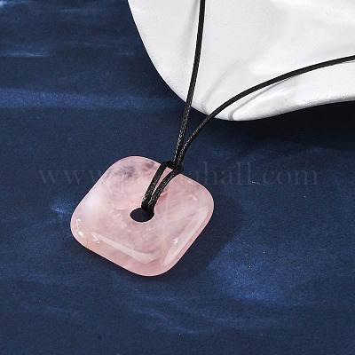 Натуральный розовый кварц квадратные подвески черные шнуры из искусственной кожи ожерелья NJEW-K285-01D-1