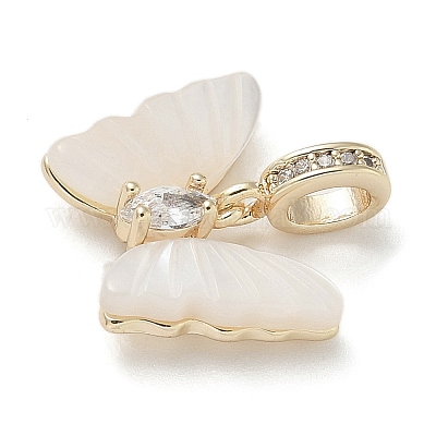 Европейские подвески-шармы с бабочкой из белой ракушки и латуни KK-M308-13G-1