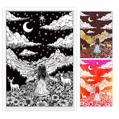 ПВХ-штампы «Девушка и дерево жизни» DIY-WH0582-0003-1