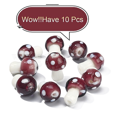 10шт грибные бусины лэмпворк ручной работы&nbsp;LAMP-YW0001-08B-1