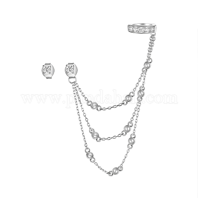 925 плоские круглые серьги-гвоздики с кисточками из стерлингового серебра с прозрачным кубическим цирконием AC4929-1