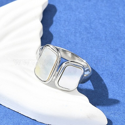 Прямоугольные манжеты из нержавеющей стали 304 белого цвета для женщин RJEW-G346-04P-02-1