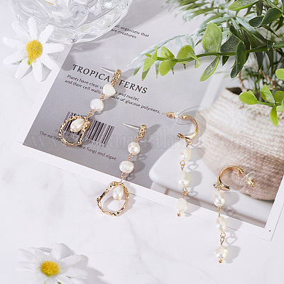 2 пара сережек-гвоздиков с подвесками из натурального жемчуга в двух стилях EJEW-AN0002-66-1