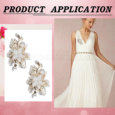 3d аппликации с вышивкой на молочных шелковых тканях в форме цветка PATC-WH0012-27-1