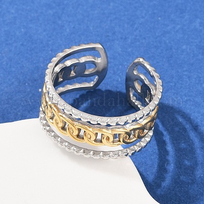 Двухцветные манжетные кольца из нержавеющей стали 304 RJEW-S635-01GP-14-1