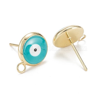 Серьги-гвоздики из экологически чистой латуни с эмалью KK-H761-02G-B-1