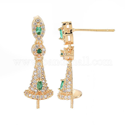 Латунные микро-паве прозрачные серьги-гвоздики из циркония KK-S364-039-1