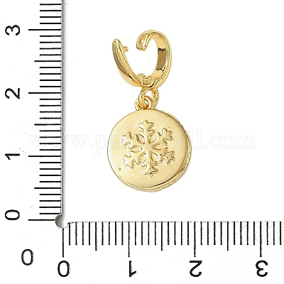 Рождественские латунные плоские круглые подвесные украшения со стразами KK-H498-01G-04-1