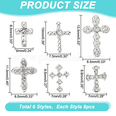 48 шт. 6 стиля кабошонов из сплава со стразами MRMJ-GO0001-02-1