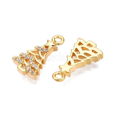 Подвески из прозрачного кубического циркония с микропаве из латуни на рождественскую тематику KK-T073-19G-1