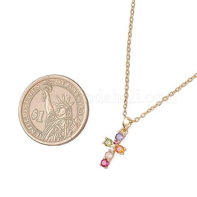 Латунный подвесной крест с разноцветными кубическими цирконами из нержавеющей стали 304 NJEW-JN05358-1