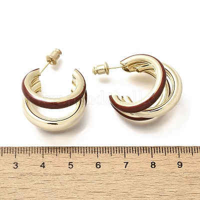 Латунные серьги-гвоздики в форме буквы С EJEW-A121-16G-1