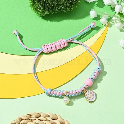 Браслеты с подвесками из сплава с эмалью и имитацией жемчуга с принтом лап BJEW-JB10728-1